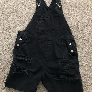 Topshop black jean overall shorts